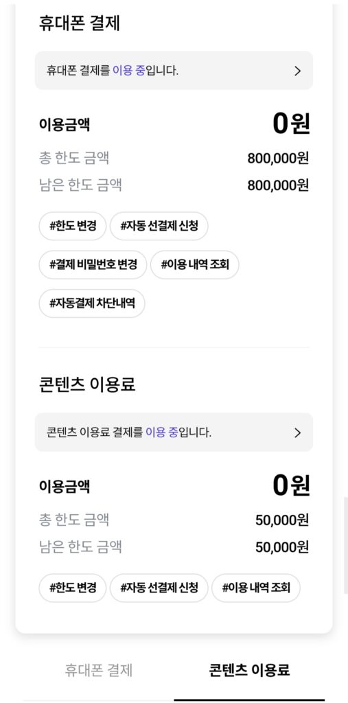 소액결제 콘텐츠이용료 구분